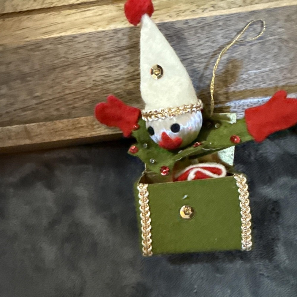 Vintage 1960's Japan felted Christmas Ornament Jack In The Box